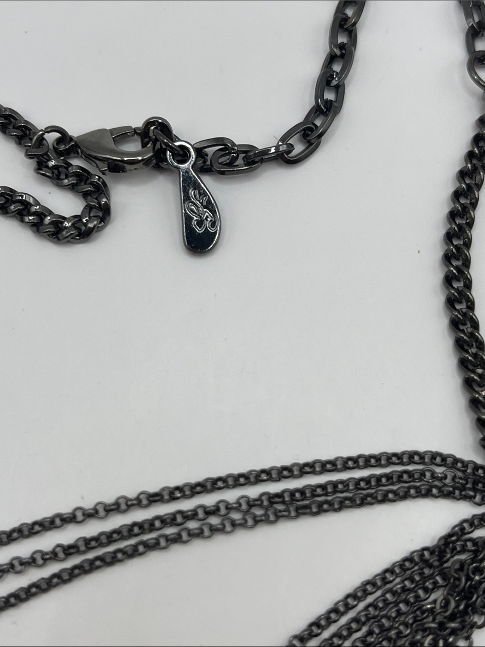 Multi-Strand Gunmetal and Gold Necklace with Crystal Teardrops 14" - Picture 8 of 8